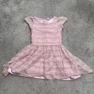 Guess Lace Layered Ruffle A-Line Dress Girls 7/8 Pink Short Sleeve Nylon Princes